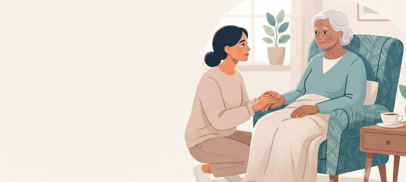Caregiver che tiene la mano di un'anziana signora